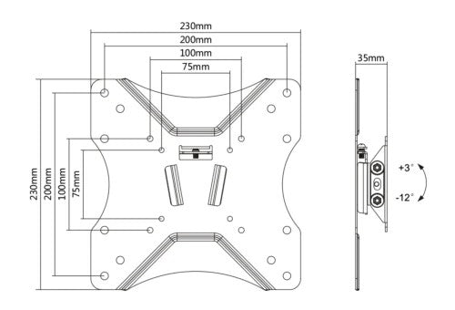 VESA väggmontering, VESA 75/100/200, +3° till -12° lutning, max 25 kg, svart-2