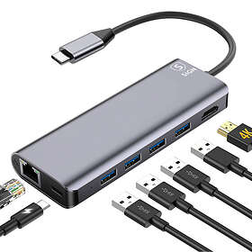 USB-C-hubb; HDMI, USB-A 2.0, 3xUSB-A 3,0, USB-C, RJ45-1