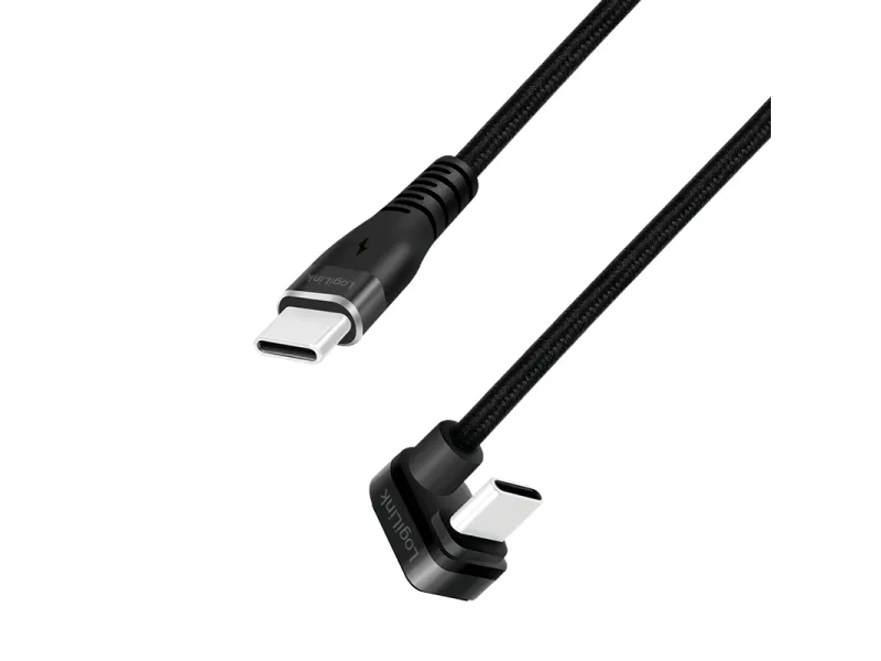 Kabel USB-C hane till USB-C hane vinklad, 2 meter, svart-1