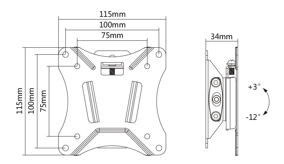 VESA väggmontering, VESA 75/100, +3° till -12° lutning, max 25 kg, svart-5